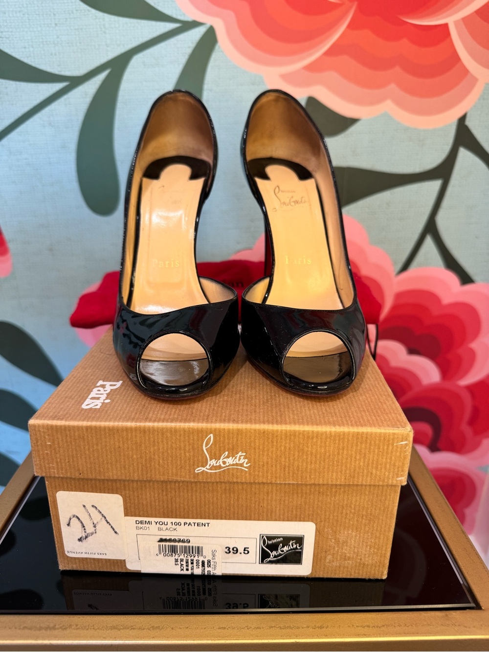 Christian Louboutin Black Patent Peep-Toe Pumps